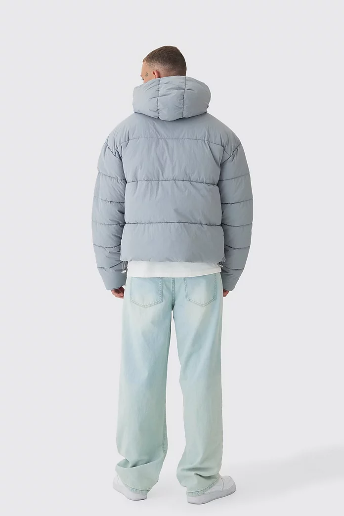 Tall Boxy Crinkle Nylon Puffer Jacket In Light Grey Tall Boxy Crinkle Nylon Puffer Jacket In Light Grey